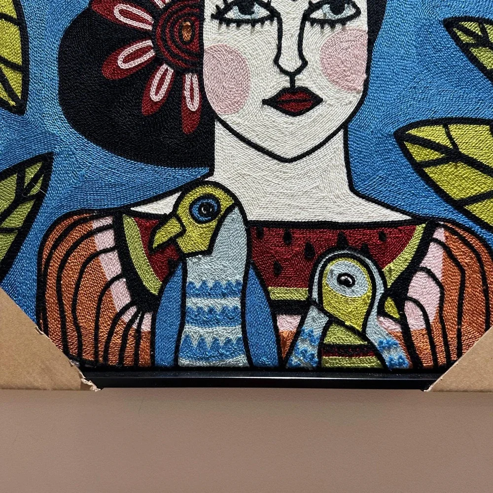 BP Home Frida Kahlo Textile Wall Art Embroidered Woven Decor 17x17 New
